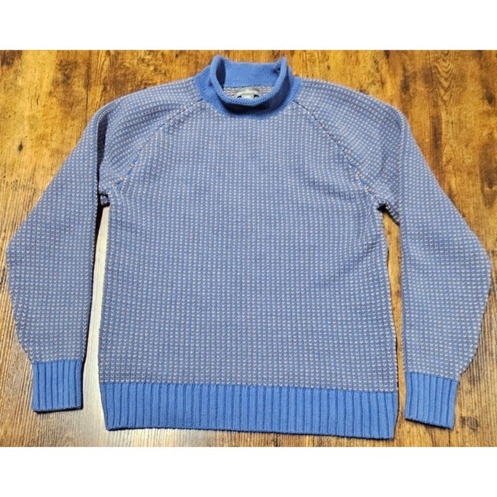 L.L. Bean Signature Blue Knit Organic Cotton Roll Neck Sweater Size Medium Reg